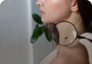 Mole on the neck examined with a magnifier – moles and dermoscopy