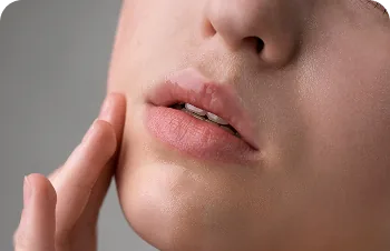 Subtle hydration – woman touching her cheek near her lips