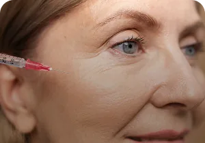 Cheek injection on a mature woman – collagen stimulators