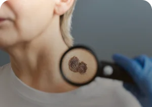 Skin lesion examined with a magnifier – skin lesions